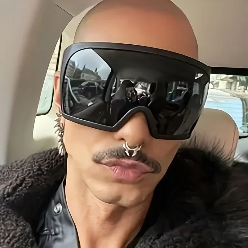 Sunglasses Uv400 - 新作オーバーサイズサングラス、男性用、風を防ぐデザイン、大判レンズ、未来的なファッション、未来型シールド、サイクリングやバイクに最適。