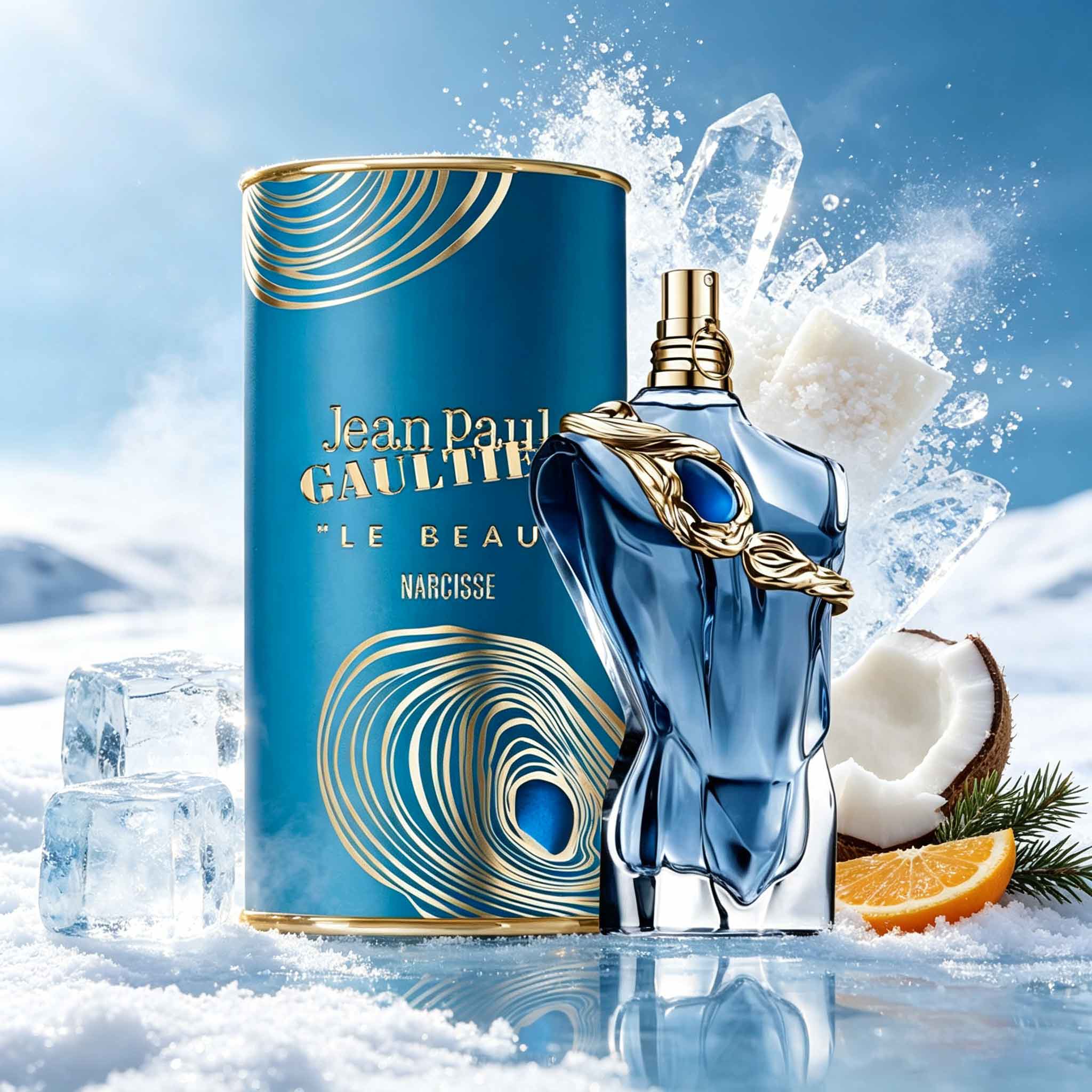 Luxury Gift Set - ル・ボ・ナルシス 高級ギフトボックス香水 ピーコックブルーの金メッキキャニスターと芸術的なボトル。 アクアティックフローラルウッディの香り、男性へのプレミアムギフトに最適。
