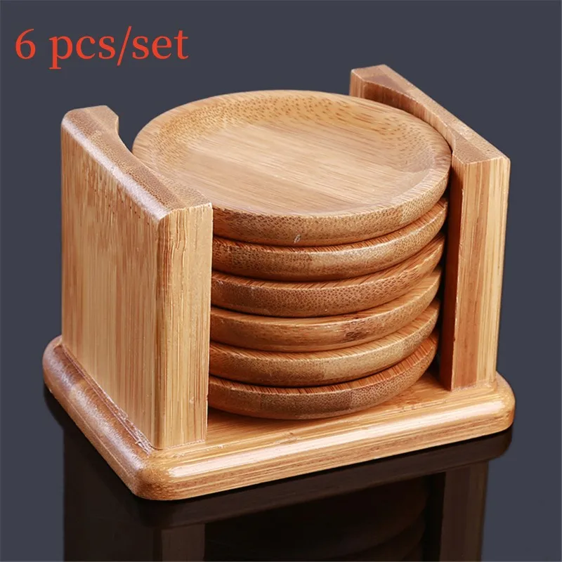 Marble Coaster Set - 丸い形の竹コースター,ガラスのカップレスト,ティーカップ,コーヒーマグ,ボトルウォーターホルダー,自然な家の装飾,6個