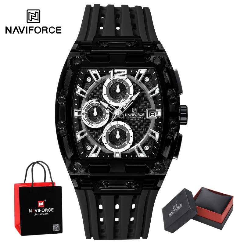 Luxury Watch Men - NAVIFORCE メンズ腕時計 5ATM 防水クォーツクロノグラフシリコンストラップスタイリッシュな学生スポーツ男性高級腕時計ギフトボックス