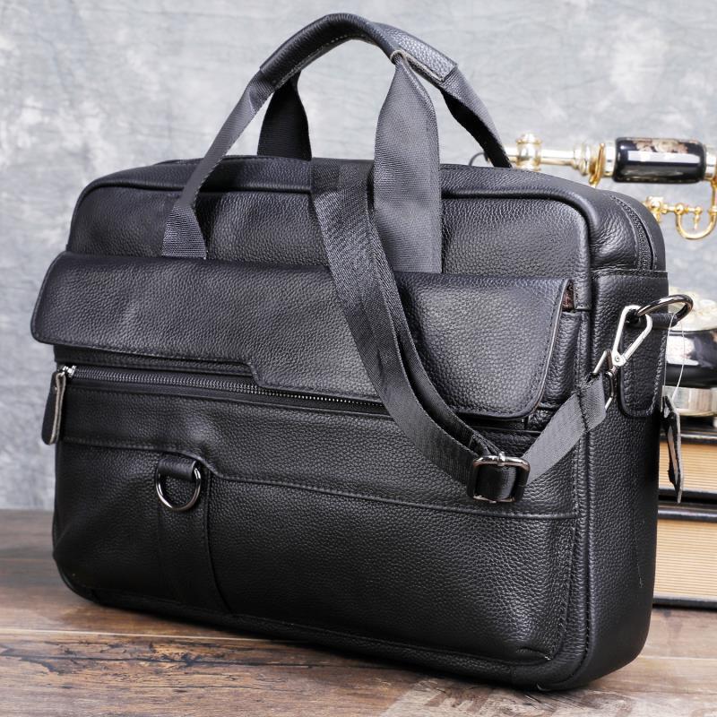 Leather Briefcase - 男性用の本革トラベルバッグ,大容量の本革メッセンジャーバッグ,14インチのラップトップショルダーストラップ,ブリーフケース