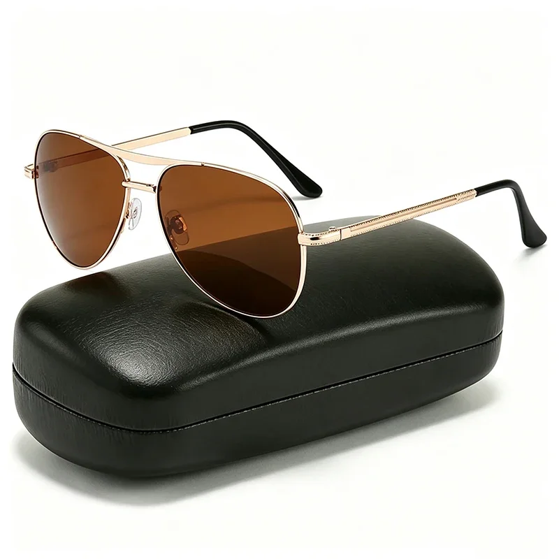 Designer Sunglasses - 1個入り、偏光レンズ搭載のダブルブリッジサングラス。男女兼用、高級感のあるデザイン。運転、ビーチ、キャンプに最適。UV400カット。