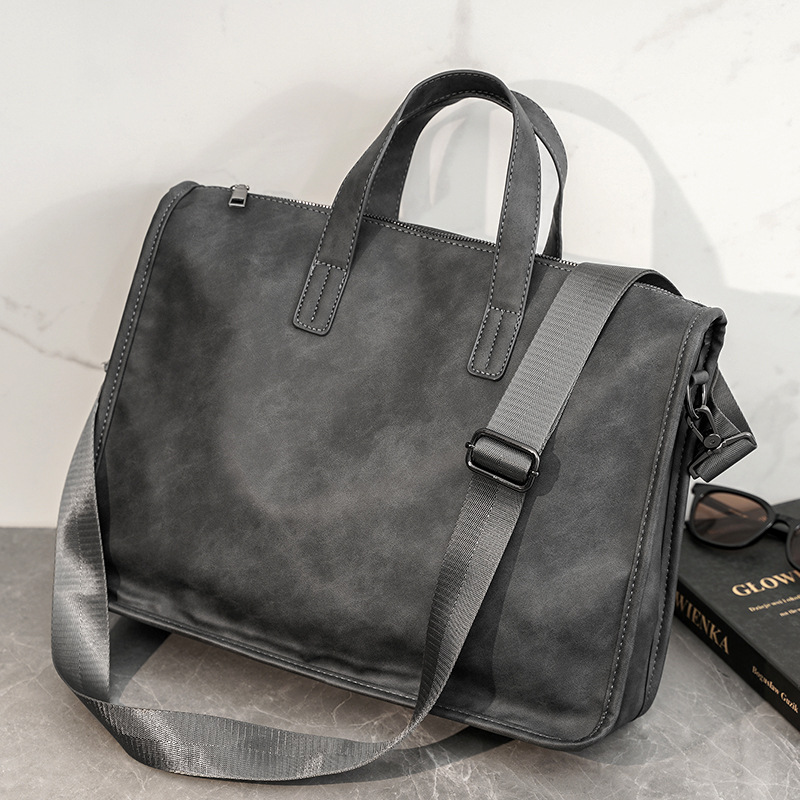 Leather Briefcase - カジュアルビジネスメンズハンドバッグファッション大容量ブリーフケースショルダーストラップ付き男性クロスドヨーバッグ高級PUレザーラップトップバッグ