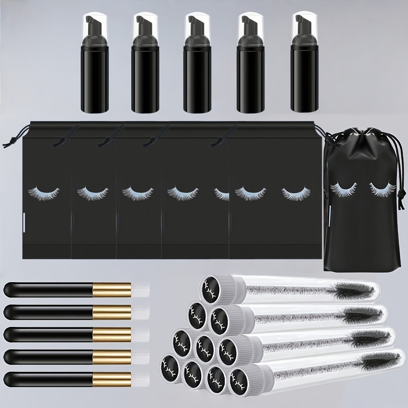 Travel Luggage Set - 20個入りまつげケアキット - フォームポンプ5個 + ディテールブラシ5個 +