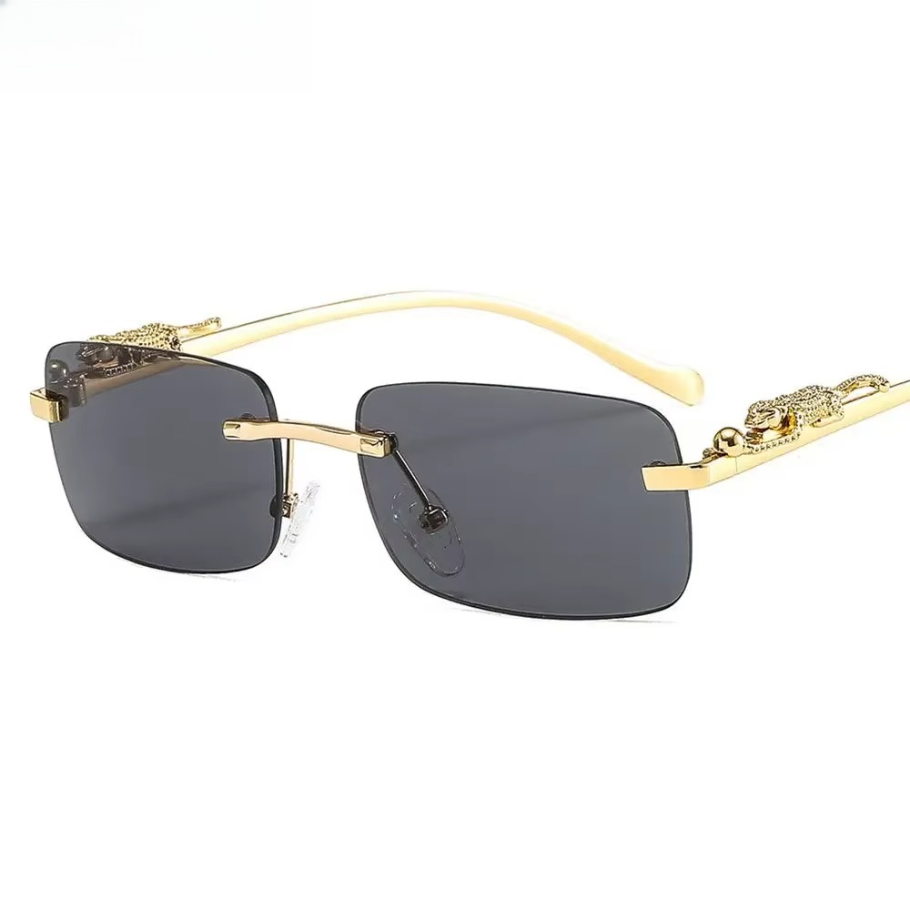 Sunglasses Uv400 - フレームレスの小さめスクエア型サングラス。レディース、メンズ、高級ブランド、デザイナーズ、旅行や運転に最適。金属製のレオパード柄のフレーム。