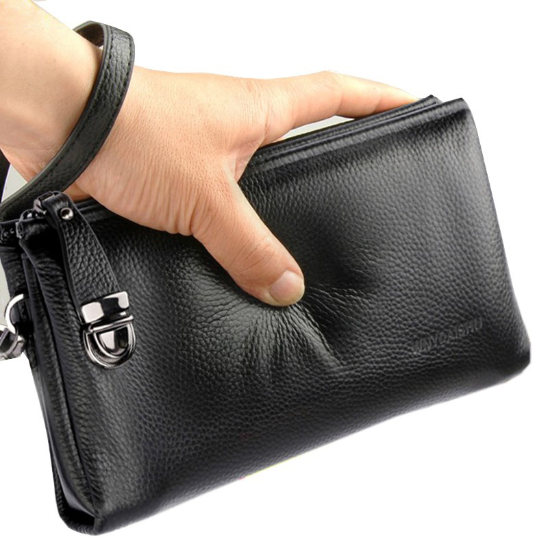 Leather Wallet Men - 2025 ハンドバッグ男性本物の牛革韓国ロッククラッチ男性本物の高級ブランドポーチ財布クラッチバッグクランプ袋ハンドバッグ