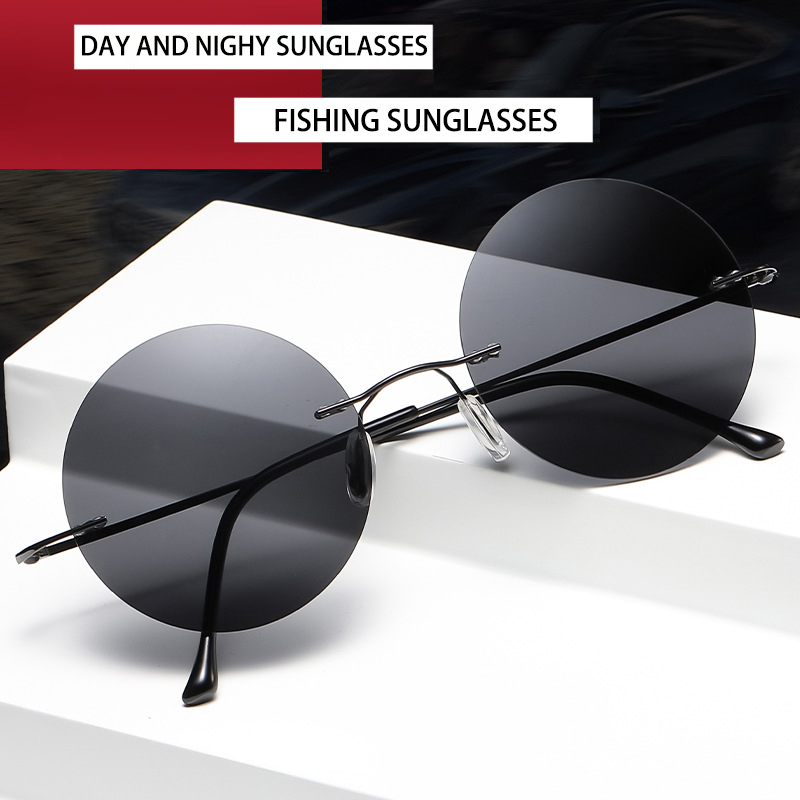 Sunglasses Uv400 - BOYSEEN 超軽量偏光円形フレームレスサングラス男性女性円形ドライビングサングラスモダンでファッショナブルな