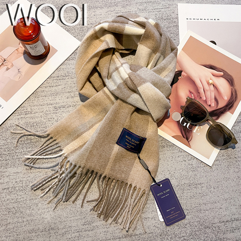 Cashmere Scarf - 高級英国ウール混紡スカーフ女性チェック柄カシミヤハンカチ冬暖かい女性ショール屋外パレオ韓国ソフトブファンダ