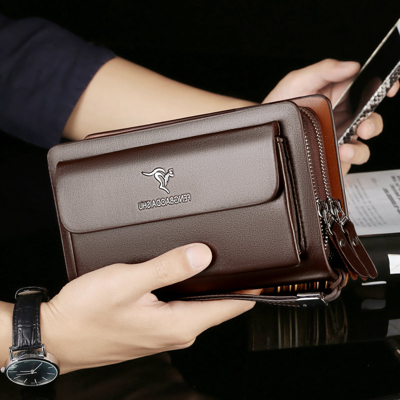 Leather Wallet Men - ファッションメンズ財布ブランド大型ジッパーリストレット電話マンクラッチバッグ名刺ホルダー男性革財布小銭入れ