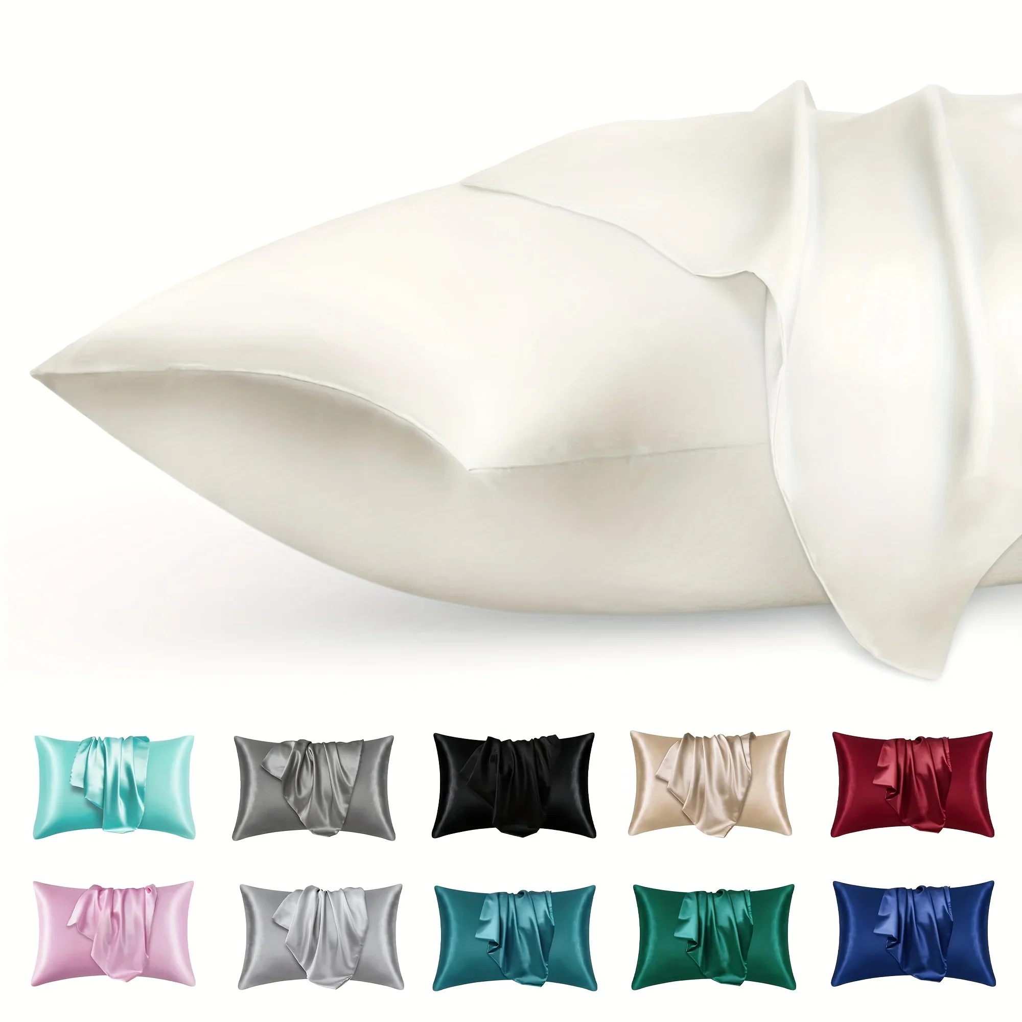 Silk Pillowcase - 2 個の高級サテン封筒枕カバー無地、シルクのようなハイエンド夜間髪保護、織物、アクティブ印刷