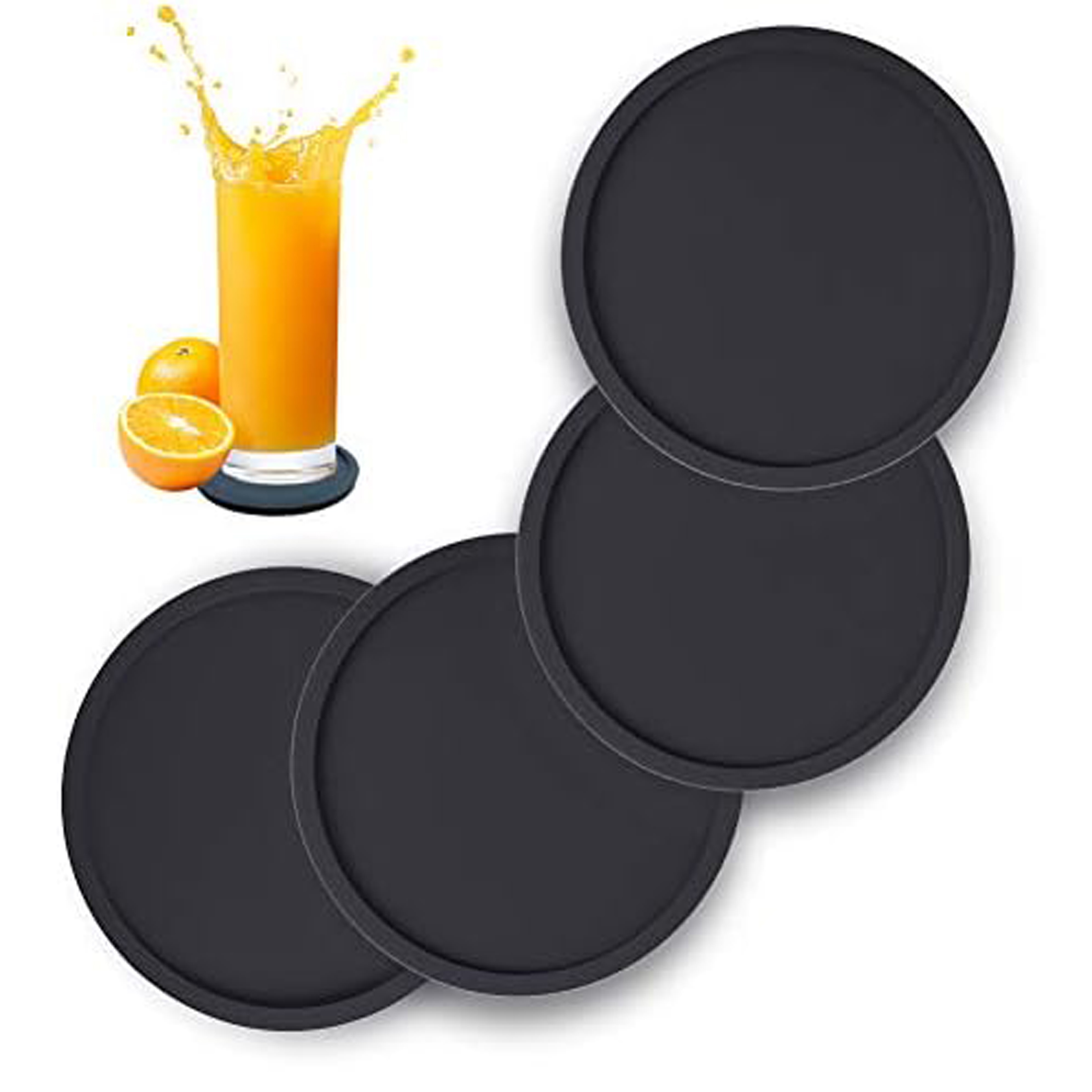 Marble Coaster Set - 滑り止めシリコンドリンクコースター 大型ブラックカップコースターセット 屋外＆屋内ドリンク用 - 防汚＆耐熱 -