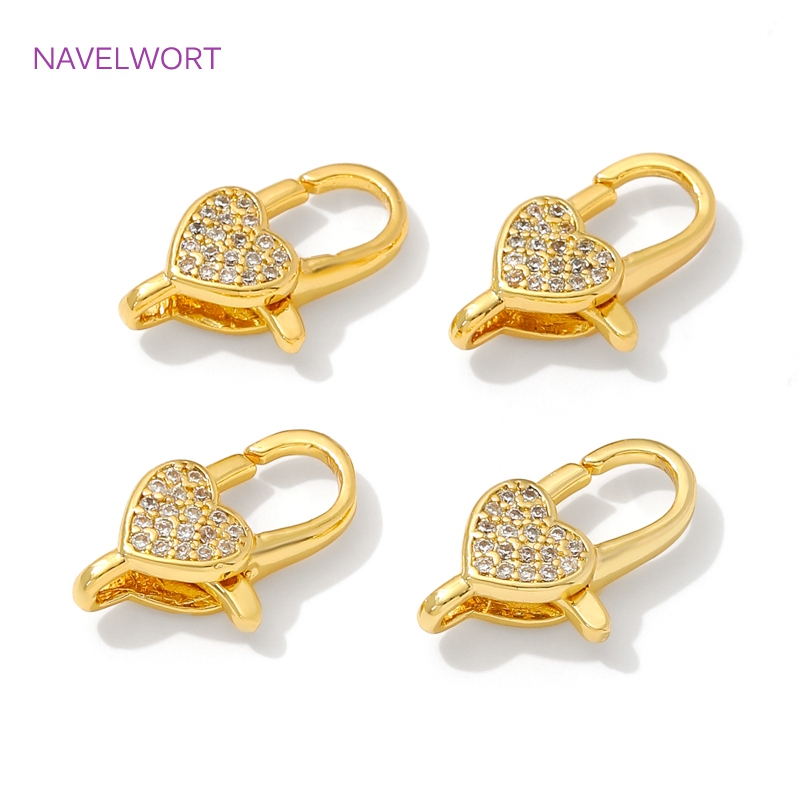 Gold Plated Jewelry - 18K ゴールドメッキ象嵌ジルコンハートロブスタークラスプ、ジュエリー用コネクタ、ブレスレット用クラスプ、DIY ジュエリー作成アクセサリー