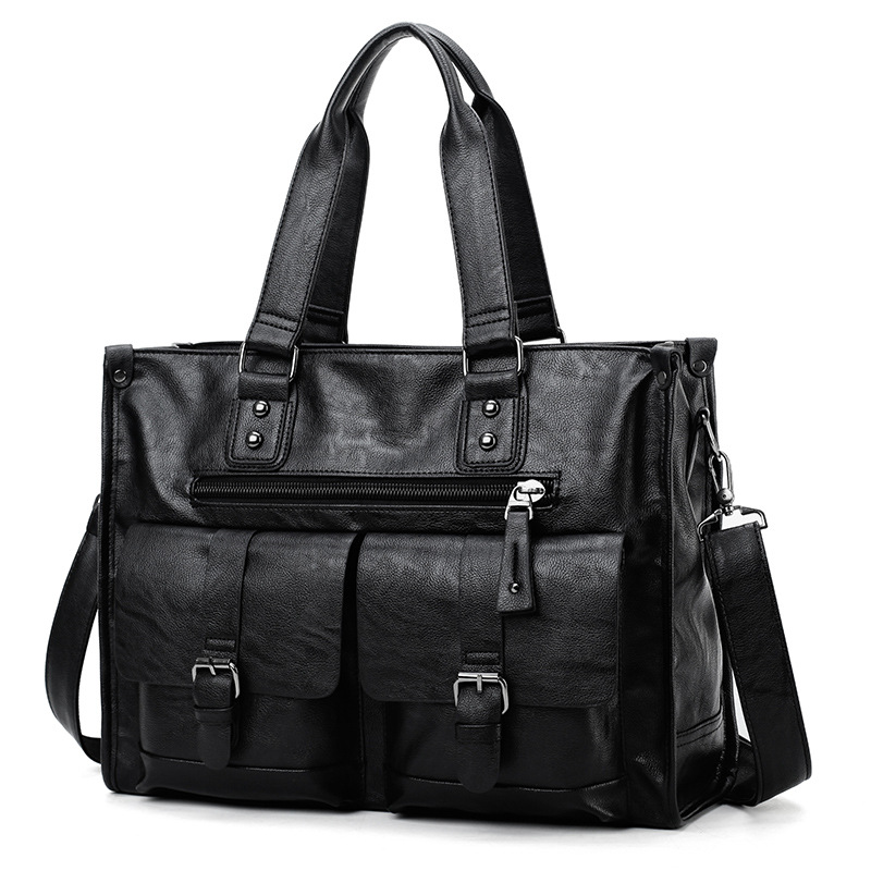 PU レザーショルダーブリーフケースヴィンテージバッグトラベ - Leather Briefcase のレビューと価格