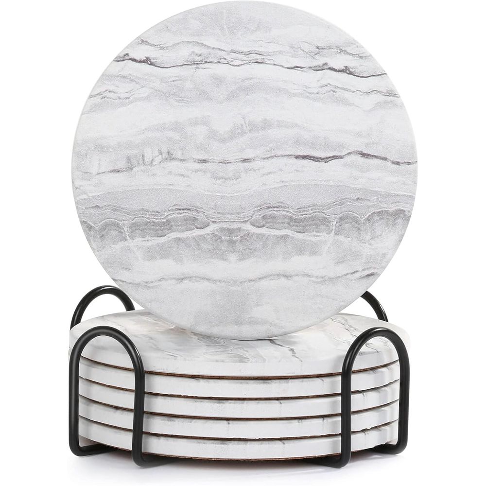 6ピース吸水コースターセット、大理石風、様々なカップに最適、 - Marble Coaster Set のレビューと価格