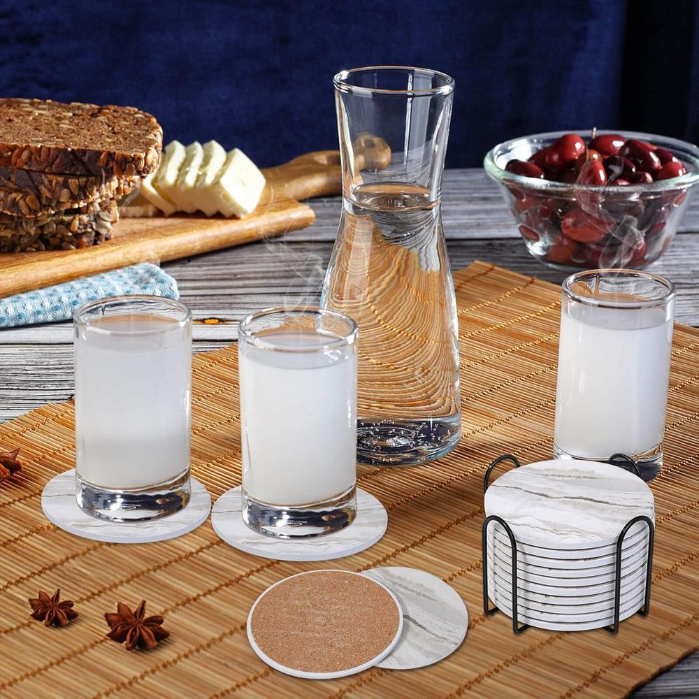 6ピース吸水コースターセット、大理石風、様々なカップに最適、 - Marble Coaster Set のレビューと価格