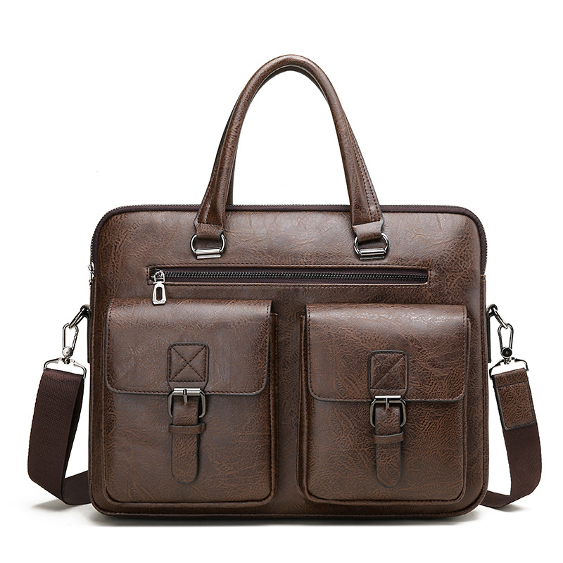 男性用PUレザービジネスブリーフケース,ショルダーバッグ,ラ - Leather Briefcase のレビューと価格