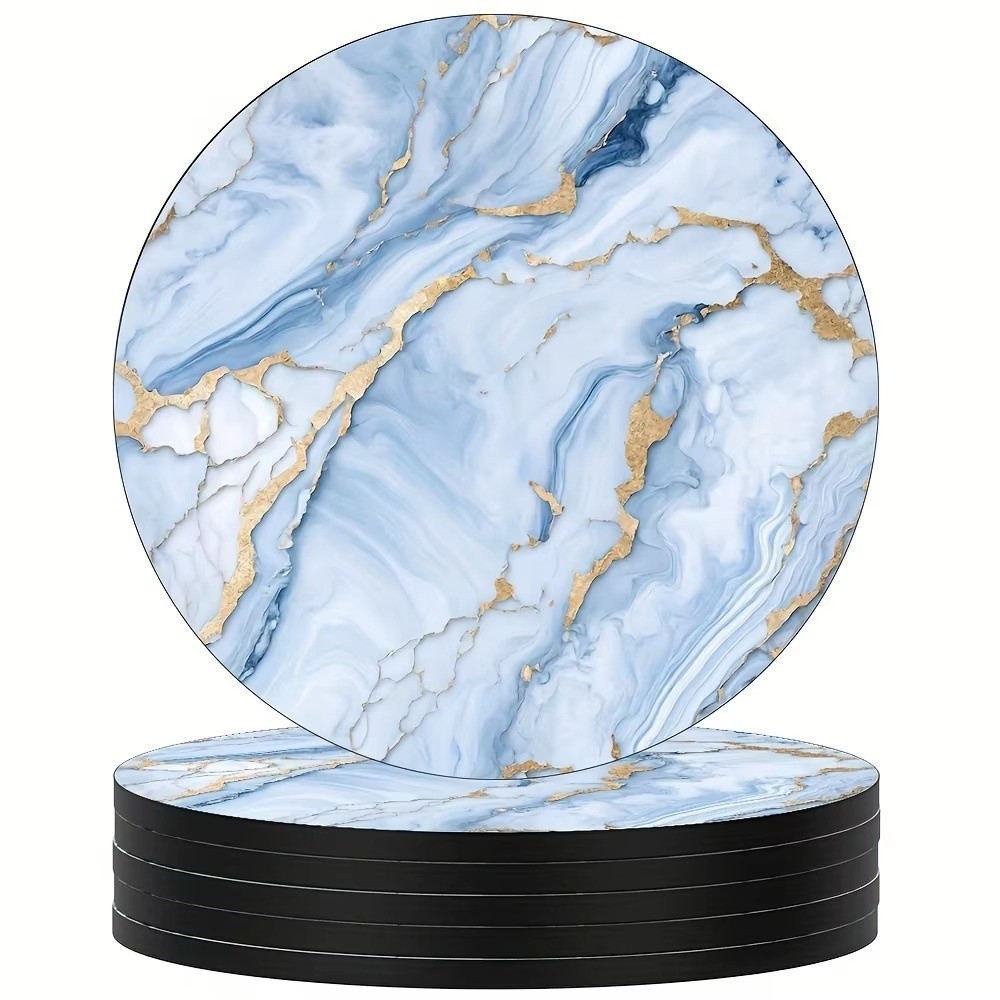 6個入り 4インチ ドリンクコースターセット 木製 マーブル - Marble Coaster Set のレビューと価格