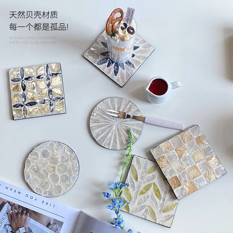 6 個のカラフルなシェルコースターセットサークル/スクエアテ - Marble Coaster Set のレビューと価格