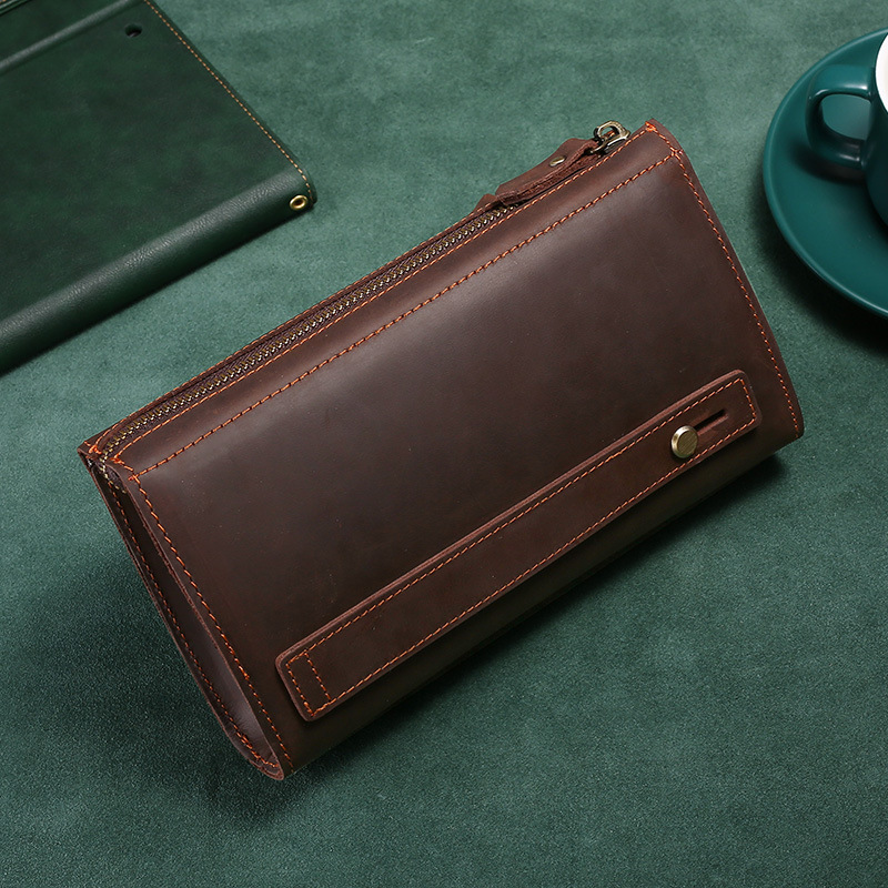メンズクラッチロングハンドバッグビジネスヴィンテージ牛革男性 - Leather Wallet Men のレビューと価格