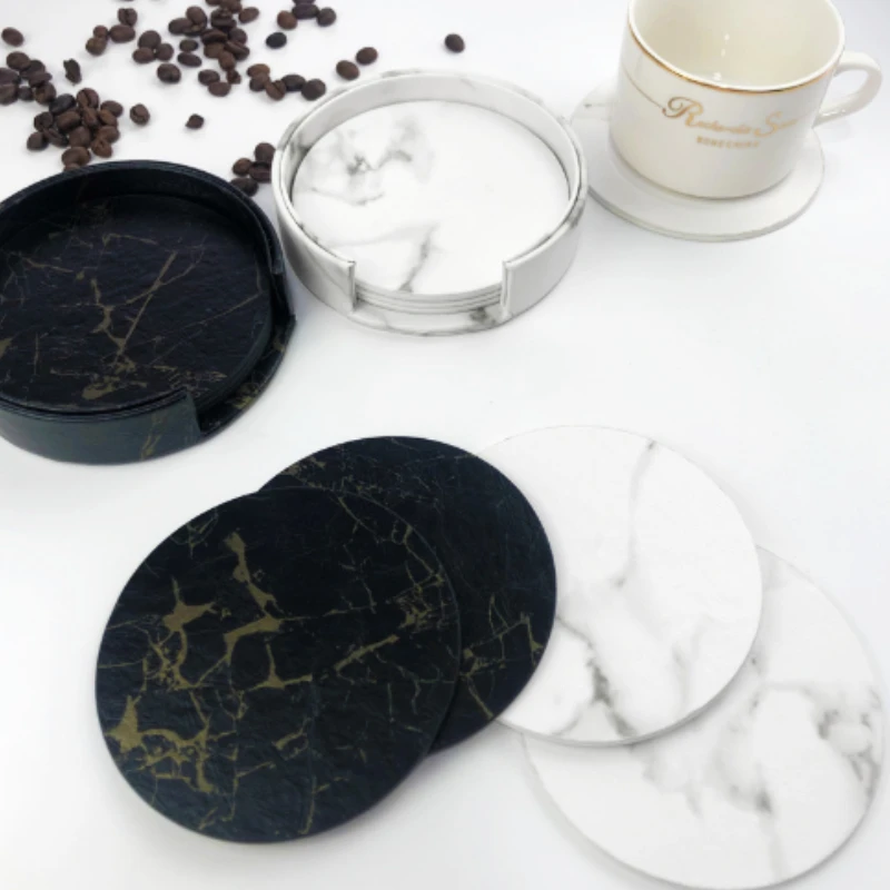 6 個大理石コースター人工皮革 10 センチメートル耐油性と - Marble Coaster Set のレビューと価格