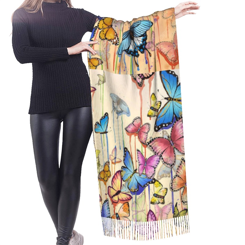 レトロな蝶柄の冬用カシミヤスカーフ、女性用高級プリントショー - Cashmere Scarf のレビューと価格