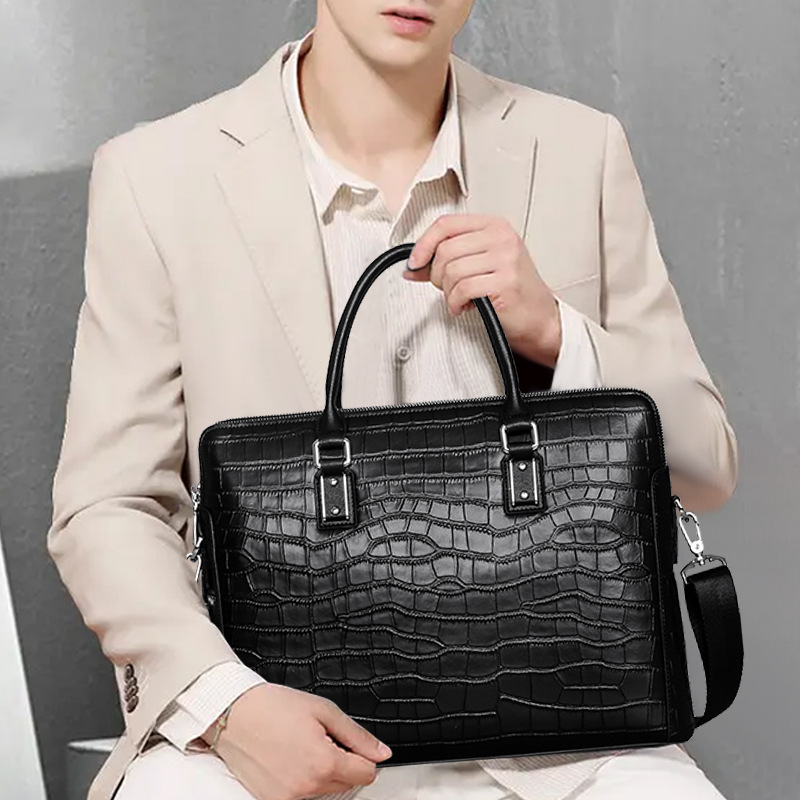 新品本革メンズブリーフケース、クロコダイルエンボス加工、ビジ - Leather Briefcase のレビューと価格