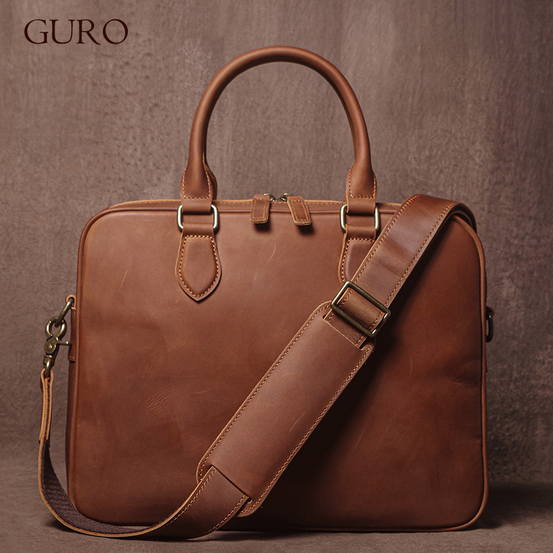 GURO 男性クレイジーホース牛革ブリーフケース高級本革ハン - Leather Briefcase のレビューと価格