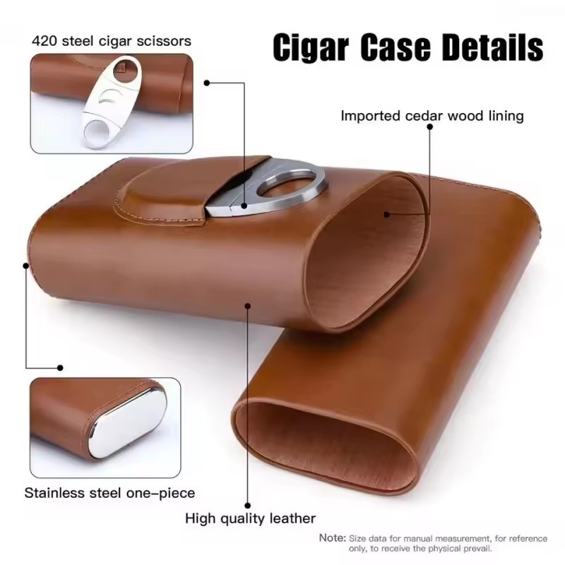 レザーシガーケース 3本用 シダーウッド裏地付き 高級葉巻ア - Premium Cigar Case のレビューと価格