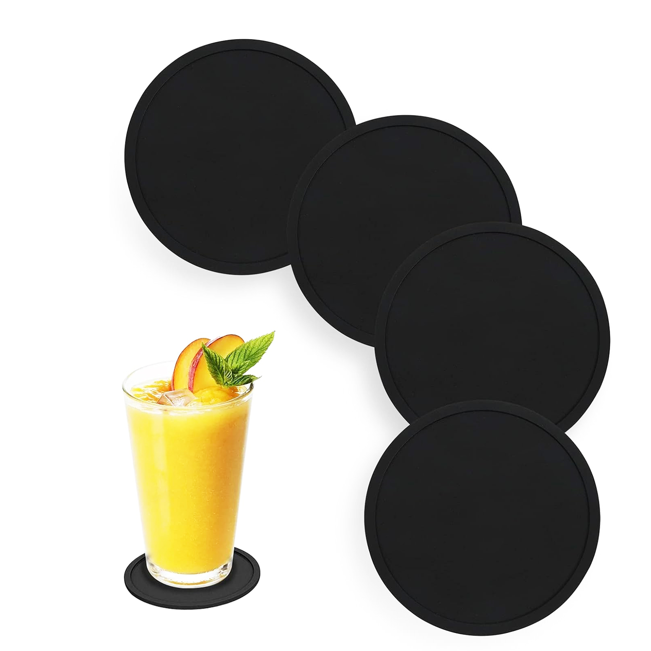 滑り止めシリコンドリンクコースター 大型ブラックカップコース - Marble Coaster Set のレビューと価格