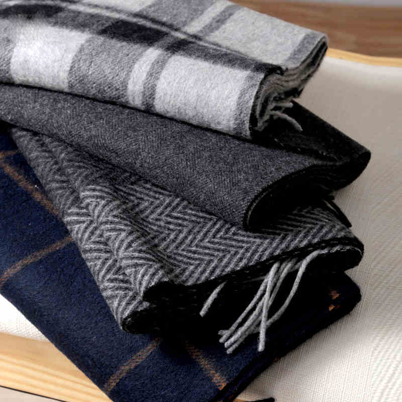 パシュミナスカーフ男性冬ストリップ固体チェック柄ウールスカー - Cashmere Scarf のレビューと価格